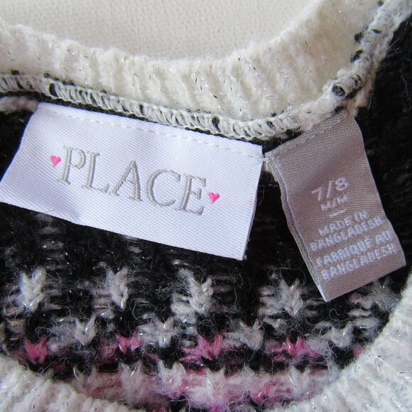 Girls Winter Fairisle White/Pink Frosty Floral Patterned Knit Sweater Size M 7/8 - Picture 3 of 7